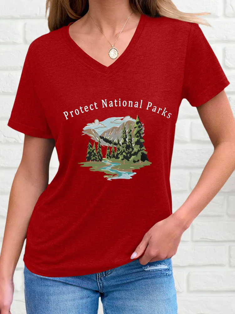 Women'S Protect National Parks V-Neck Short-Sleeved T-Shirt