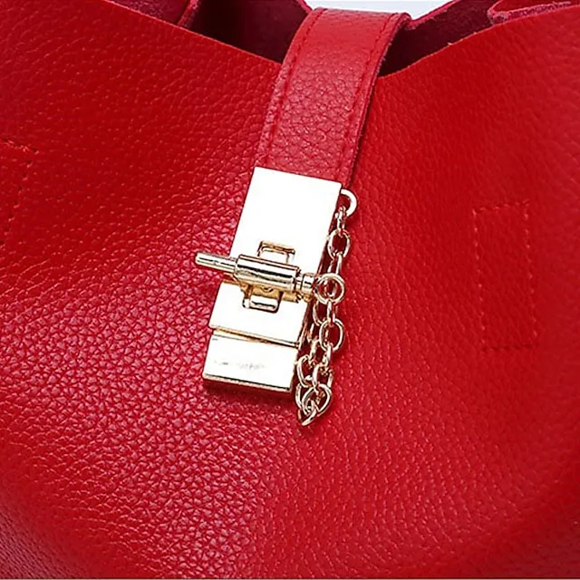 Women's Handbag Crossbody Bag Shoulder Bag PU Leather Office Daily Chain Solid Color Black Pink Red