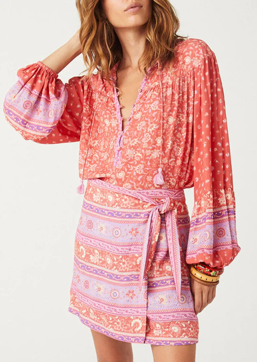 Pink Printed Wrap Blouse