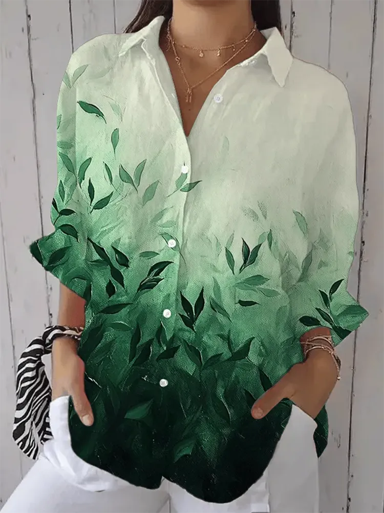 Women'S Forest Floral Print Casual Lapel Shirt
