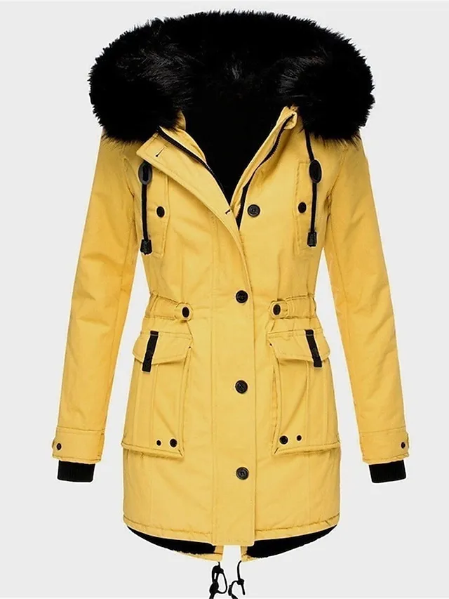 Women's Parka Fleece Lined Puffer Jacket Thicken Winter Coat Windproof Thermal Warm Heated Coat Zipper Drawstring Hoodie Outerwear Long Sleeve