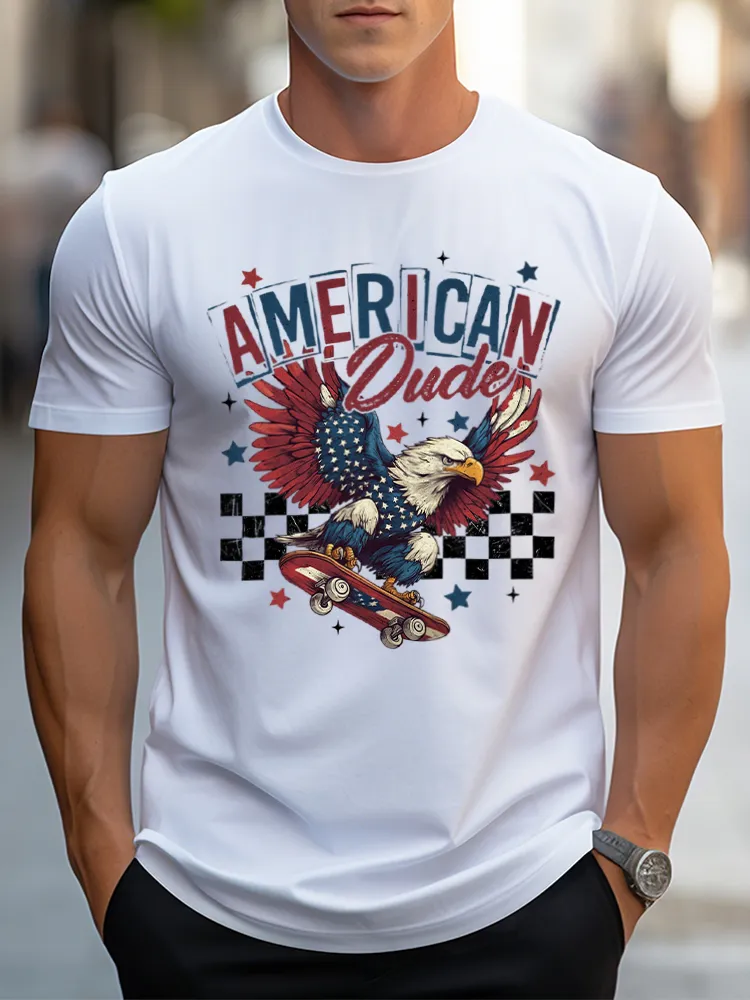 Man'S America Dude Print Round-Neck Short-Sleeved T-Shirt