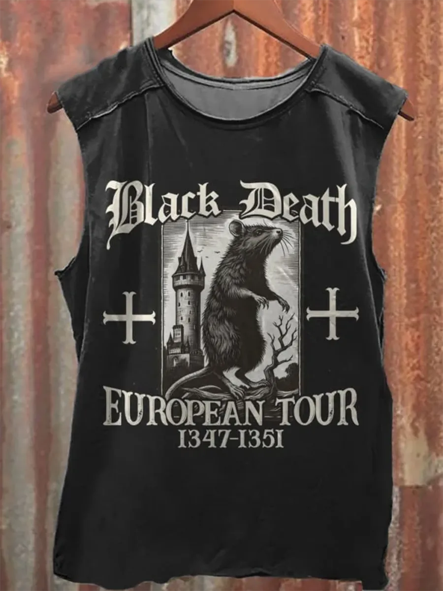 Black Death Print Unisex Casual Tank Top