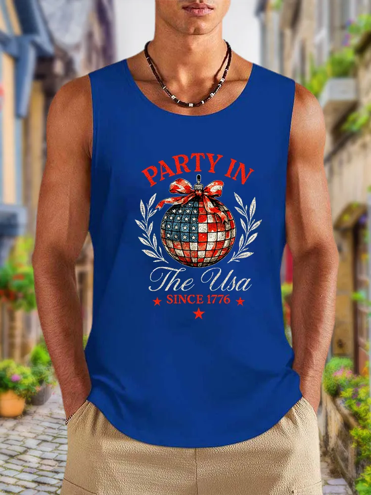 Men'S Party In Since 1776 Print Round-Necked Sleeveless Vest