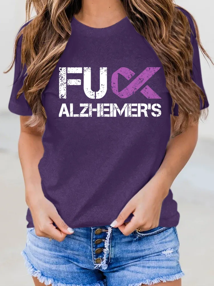 Women'S Fuck Alzheimer'S Round-Neck Short-Sleeved T-Shirt