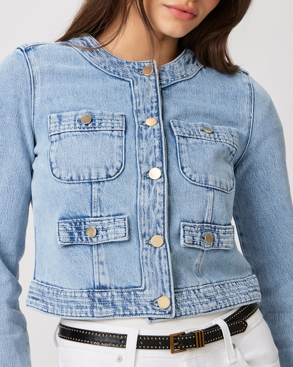Light Blue Collarless Denim Jacket