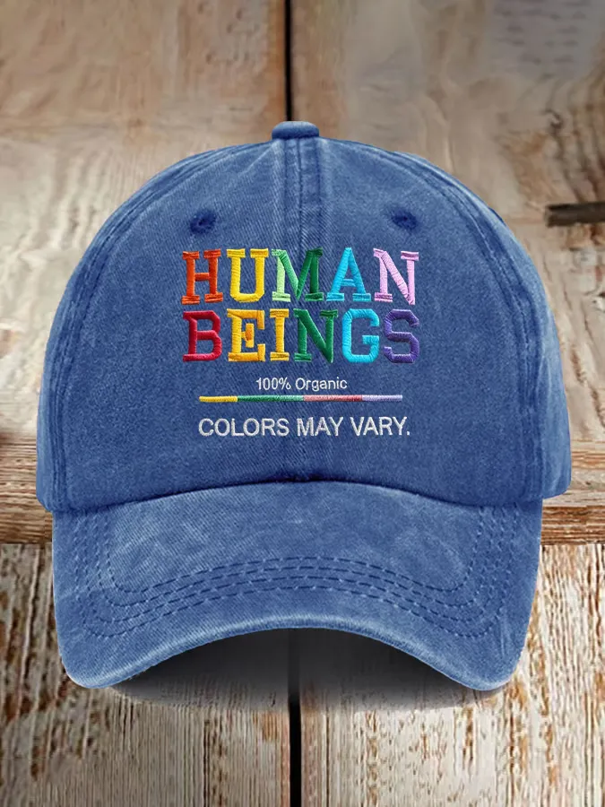 Retro Human Beings 100% Organic Colors May Vary Human Rights Equality Pride Print Baseball Cap