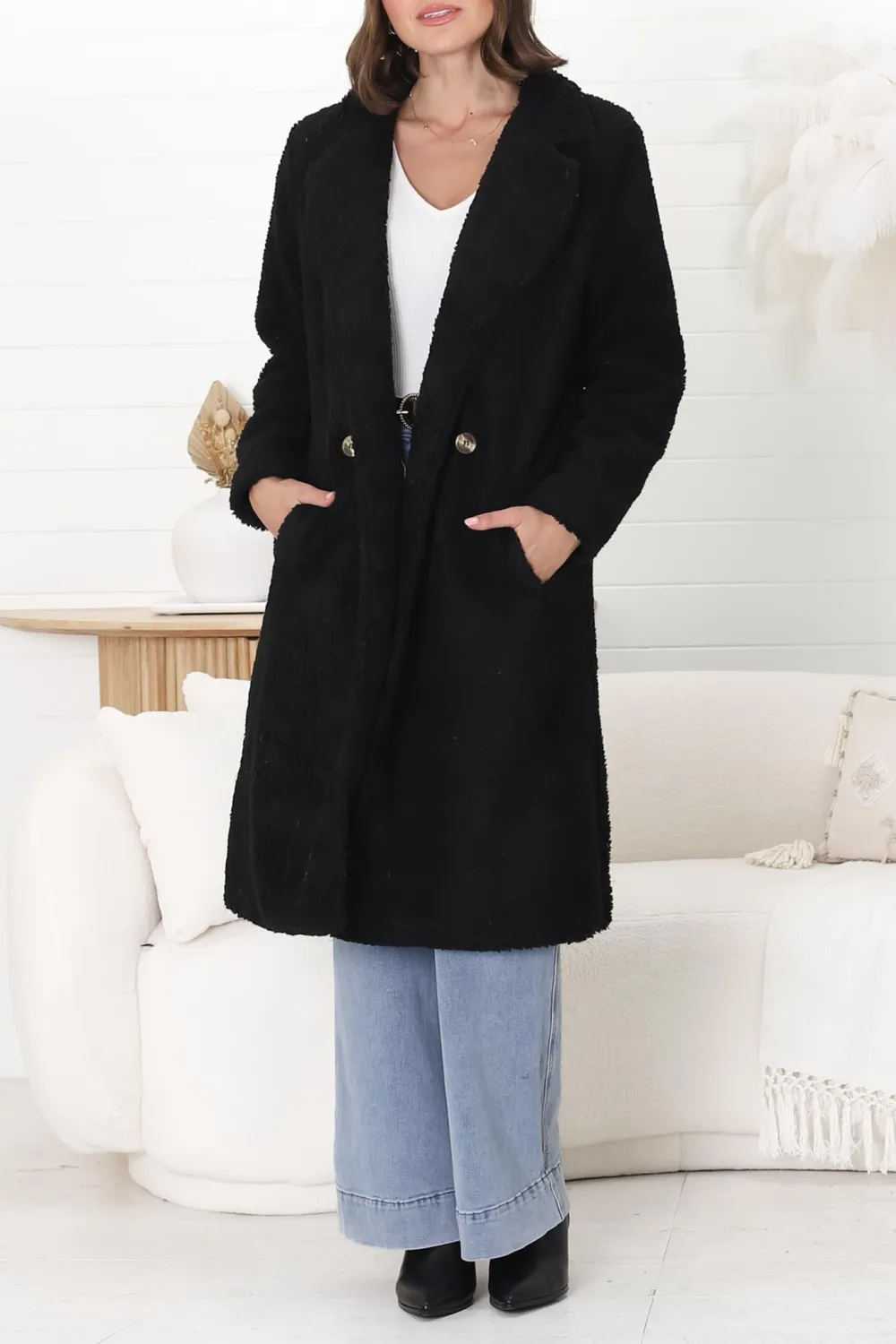 Lapel Collared Long Teddy Coat