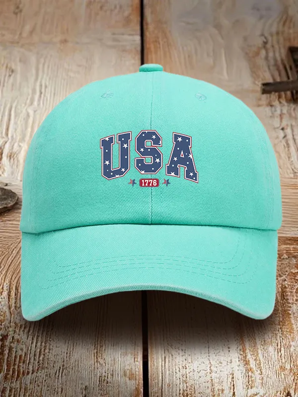 USA 1776 Print Washed Baseball Cap