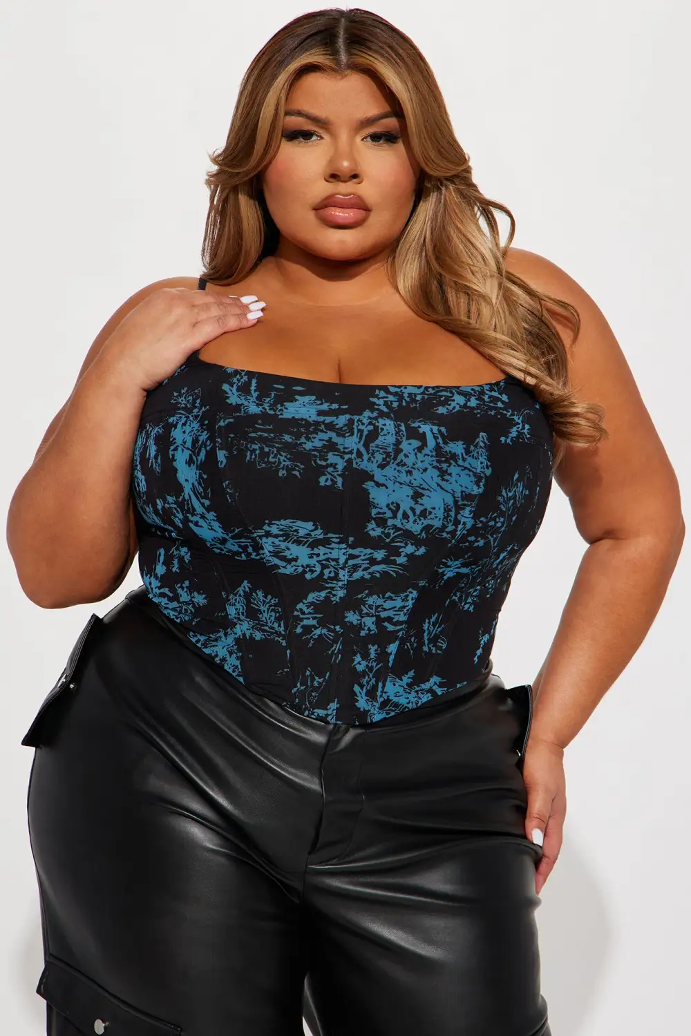 Alyssa Mesh Corset Top - Blue/combo