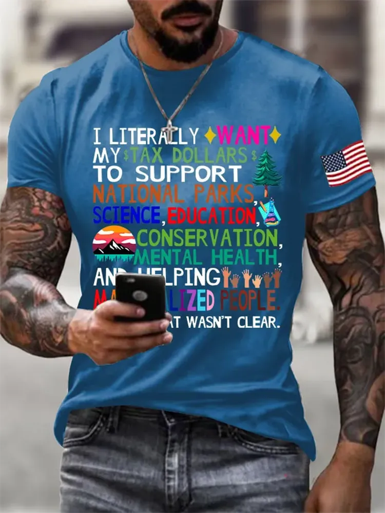 Men'S Support National Parks Printed Round Neck T-Shirt