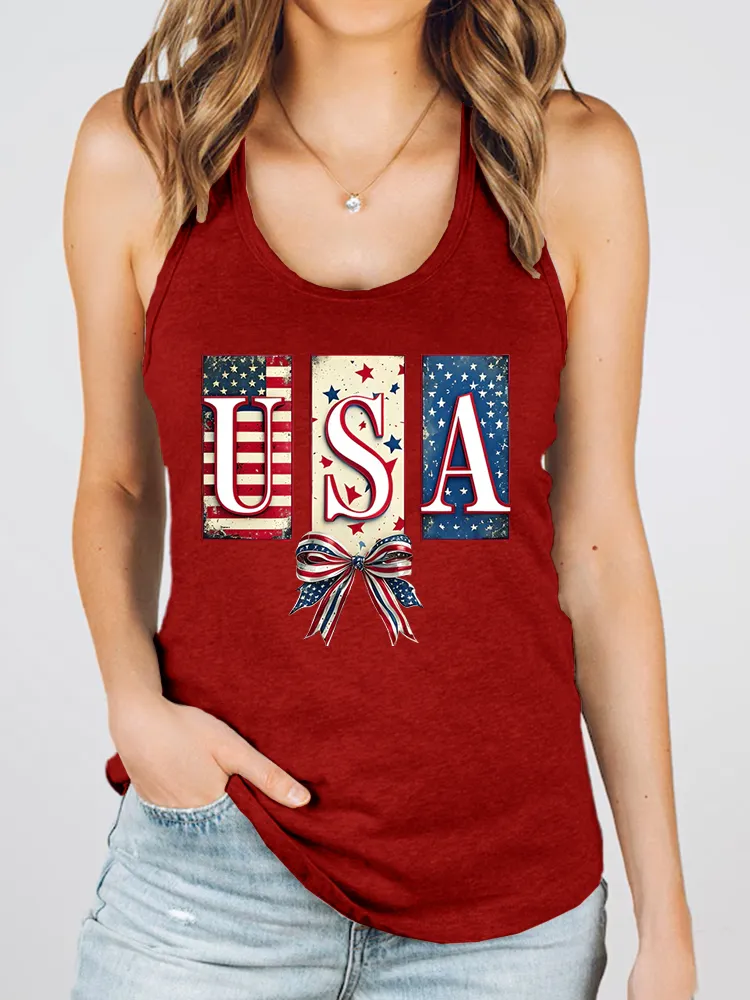 Women'S Usa Round-Necked Sleeveless Vest