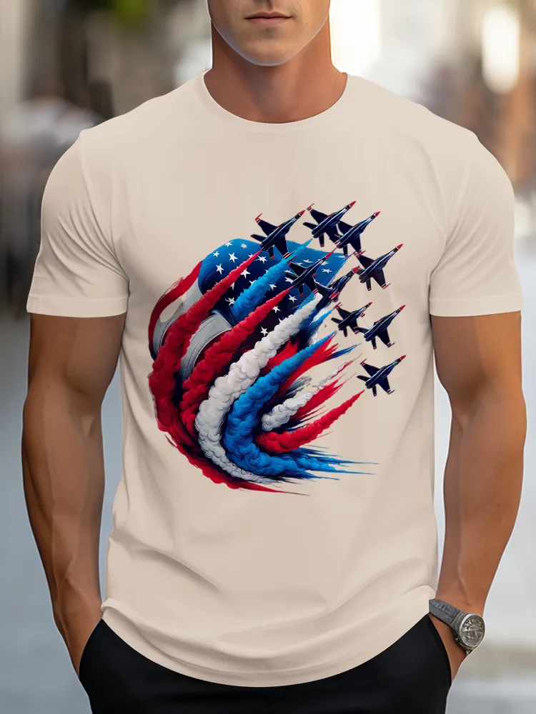 Airplane Smoke-Pulling Performance Print Short Sleeves T-Shirt