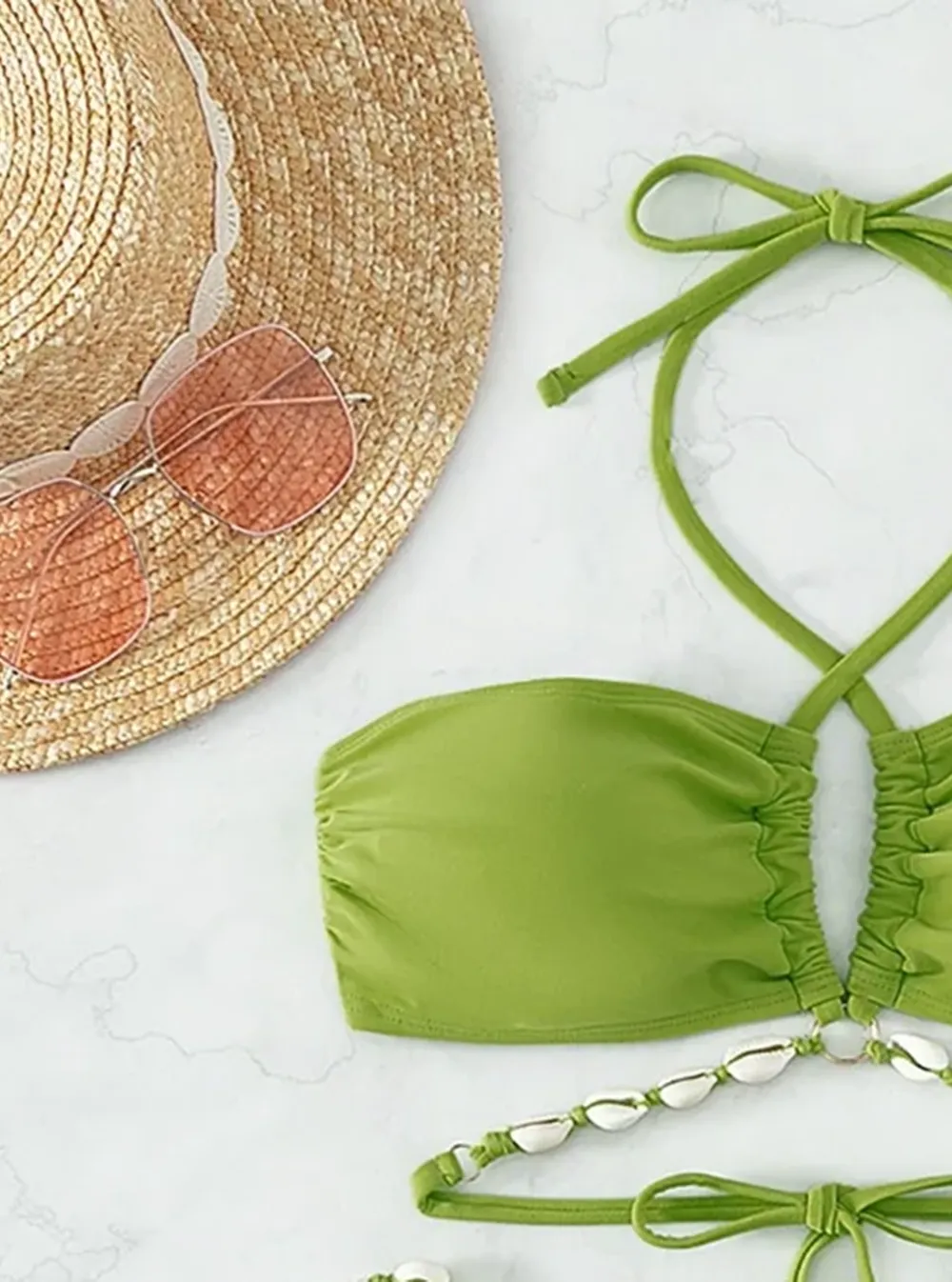 Halter Cutout Lace Up Bikini Set
