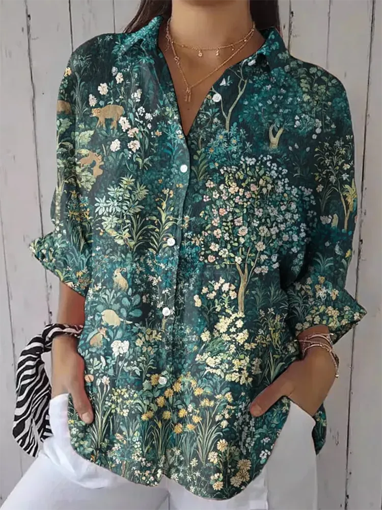 Women'S Casual Forest Animal Print Shirt
