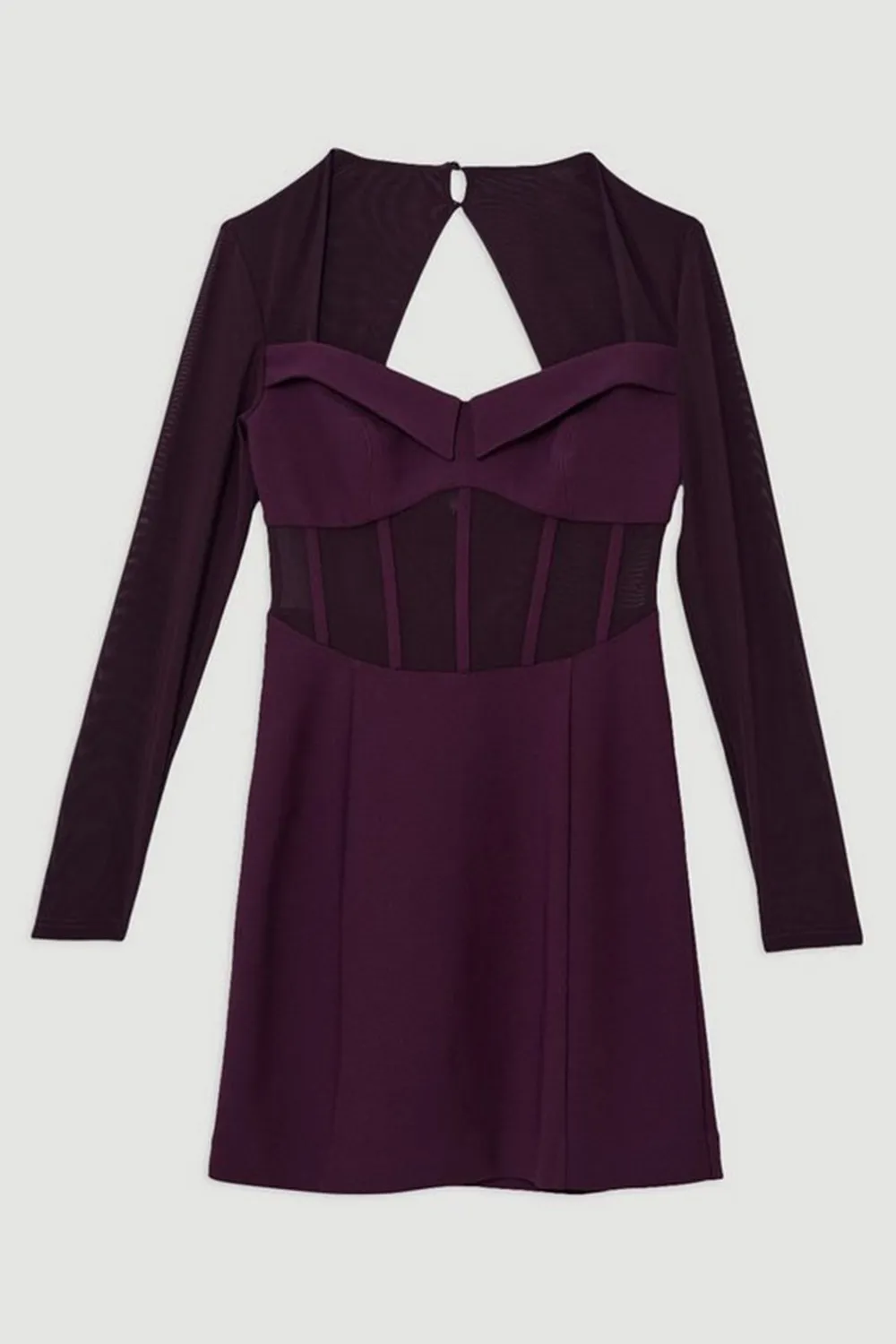 Scuba Crepe And Power Mesh Corset Detail Mini Dress