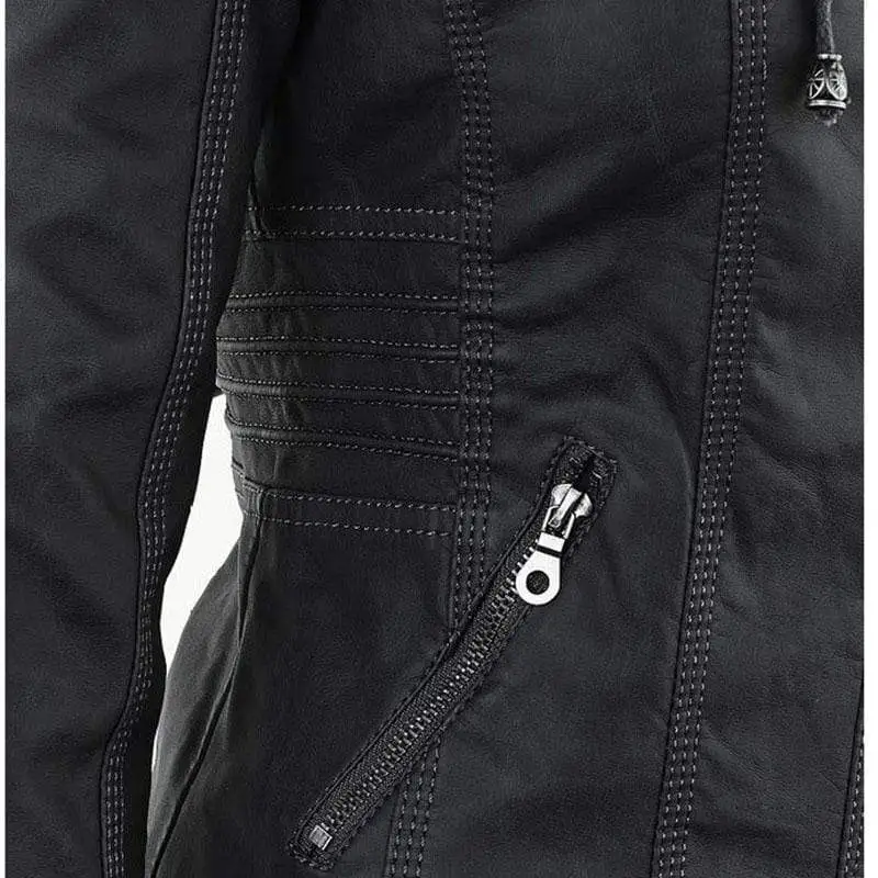 Women's Removable Hooded Faux Leather Jackets