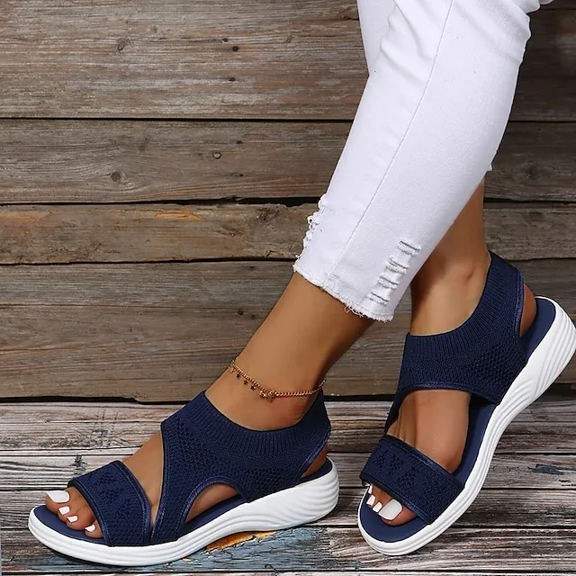 Women's Sandals Platform Sandals Flyknit Shoes Sports Sandals Outdoor Daily Summer Platform Open Toe Sporty Casual Minimalism Tissage Volant Loafer Solid Color Black Pink Blue