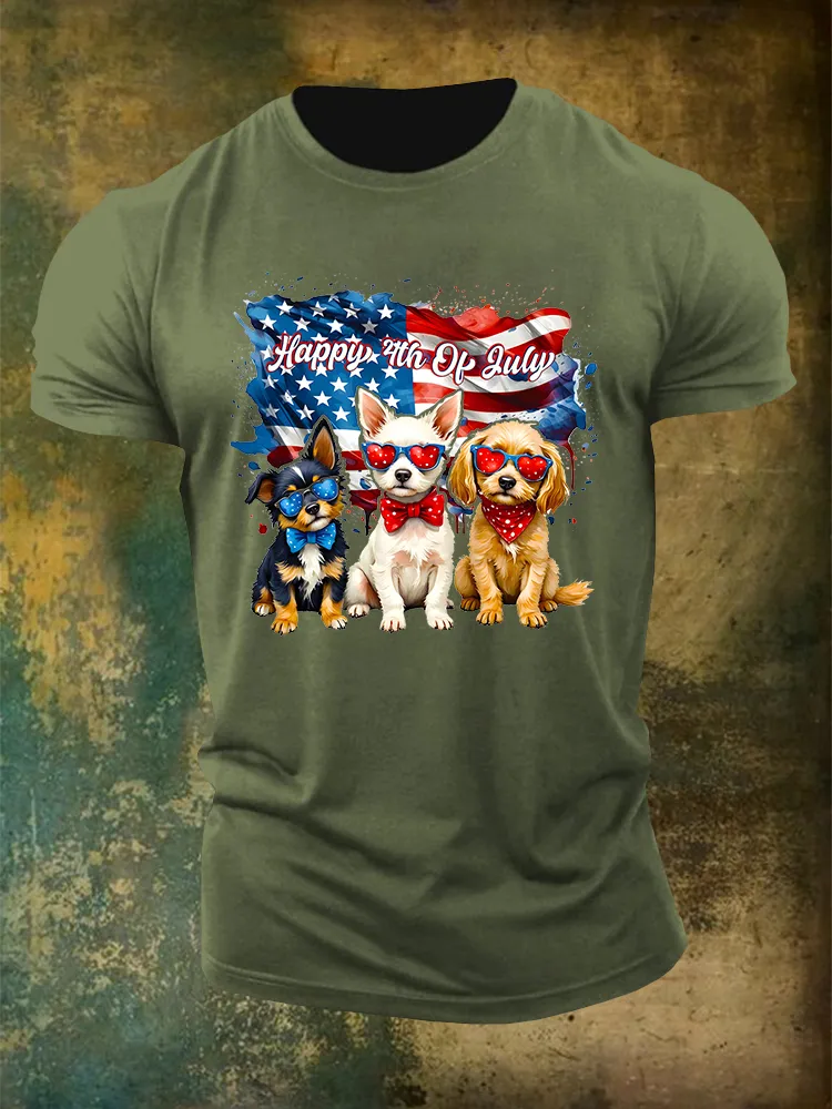 Men'S Happy 4Th Of July Round-Neck T-Shirt