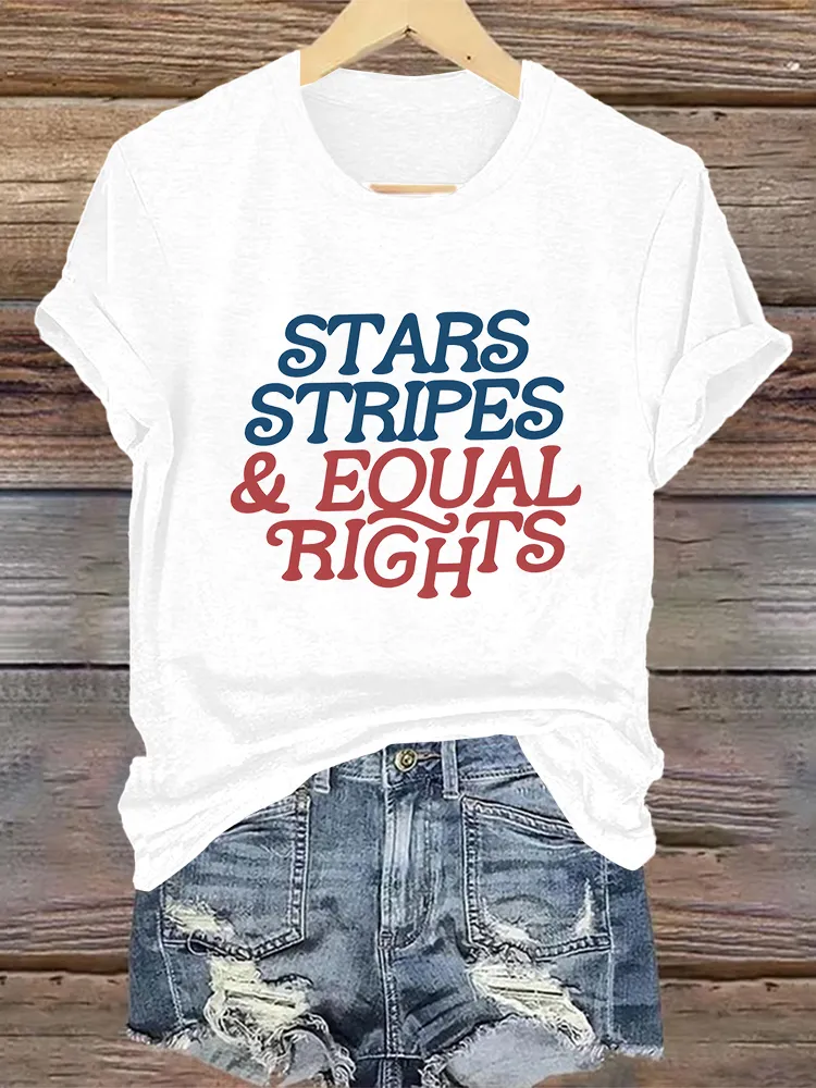 Woman'S Stars Stripes Equal Rights Crew Neck Short Sleeve T-Shirt