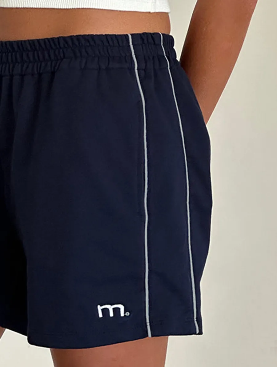 Thera Short In Navy With White Piping With M Emb