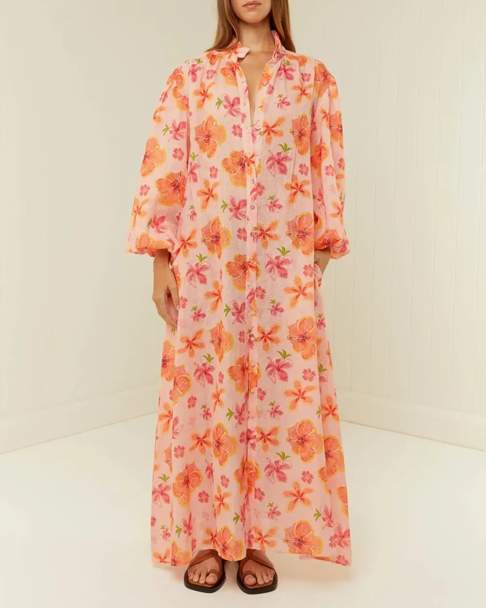V-neck Puff Sleeve Maxi Dress