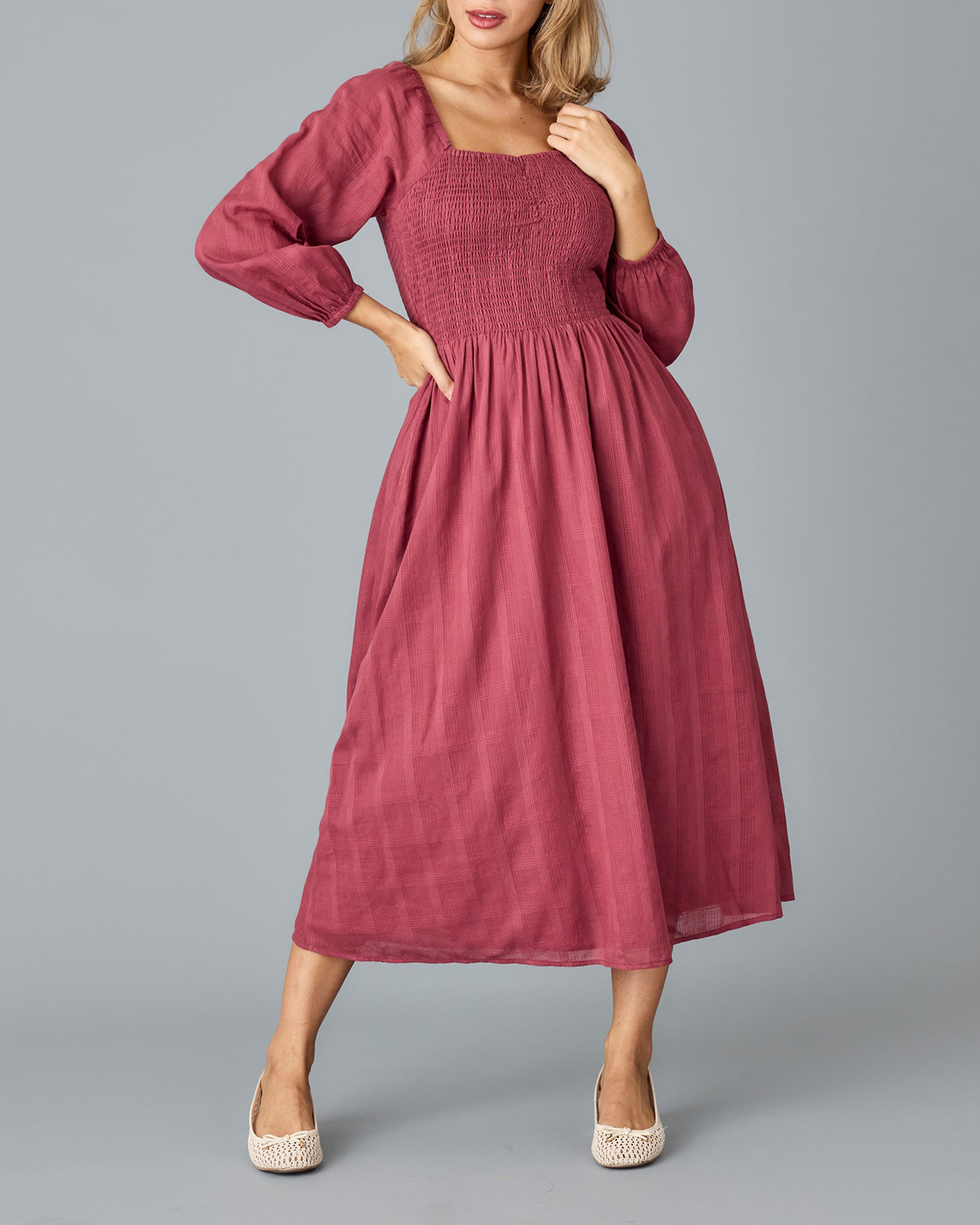 Square Necked Midi Dress