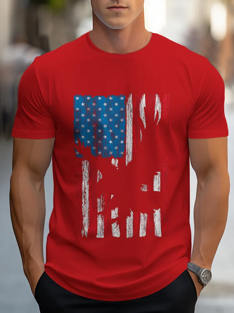 Man'S The Stars And Stripes And The Eagle Round-Neck Short-Sleeved T-Shirt