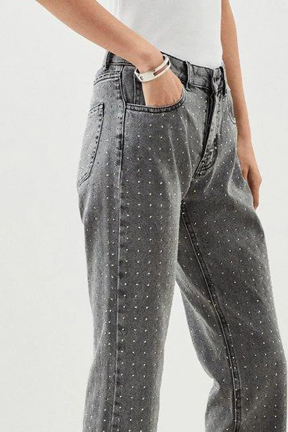 High Rise Slim Leg Embellished Jeans