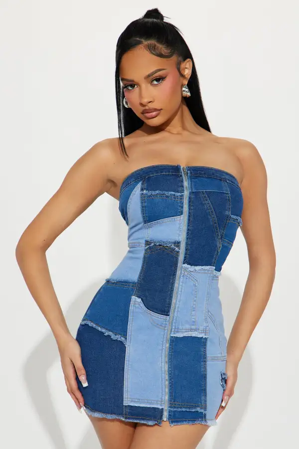 Britany Denim Mini Dress - Medium Wash