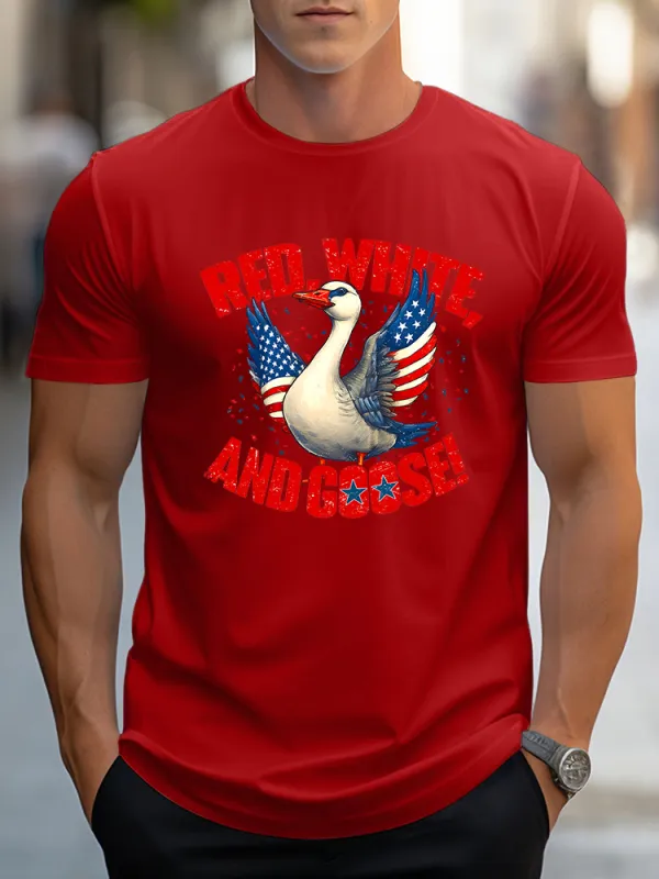 Man'S Red, White, And Goose! Round-Neck Short-Sleeved T-Shirt