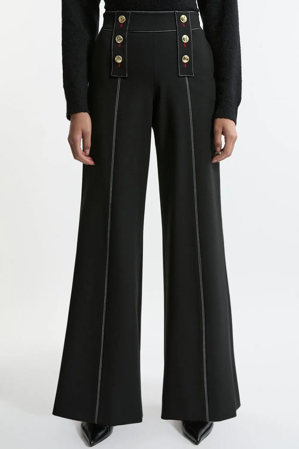 Compact Stretch Tailored Flared High Waisted Trousers