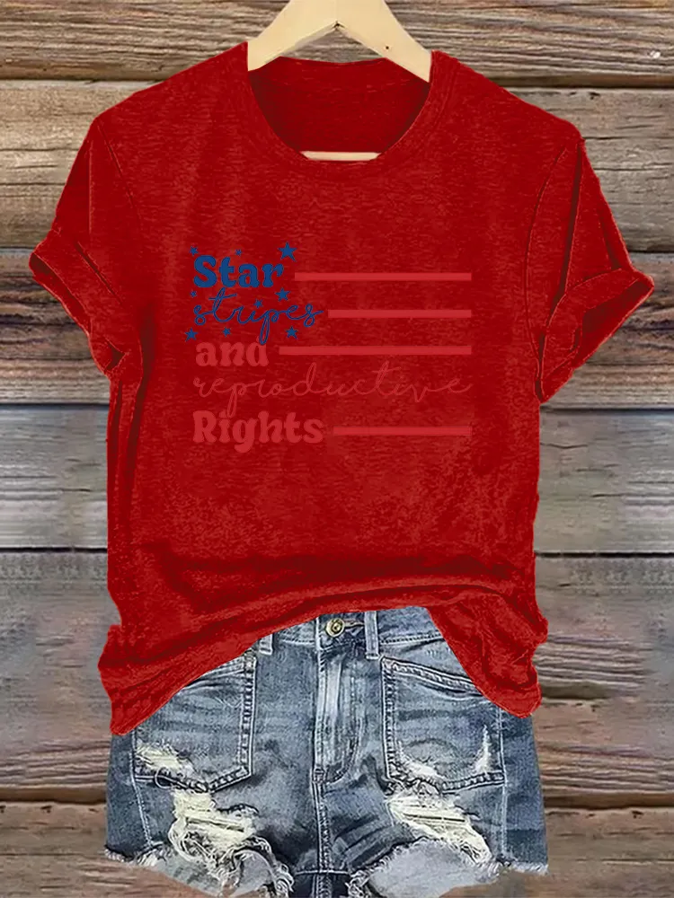 Woman'S Star And Rights Crew Neck Short Sleeve T-Shirt