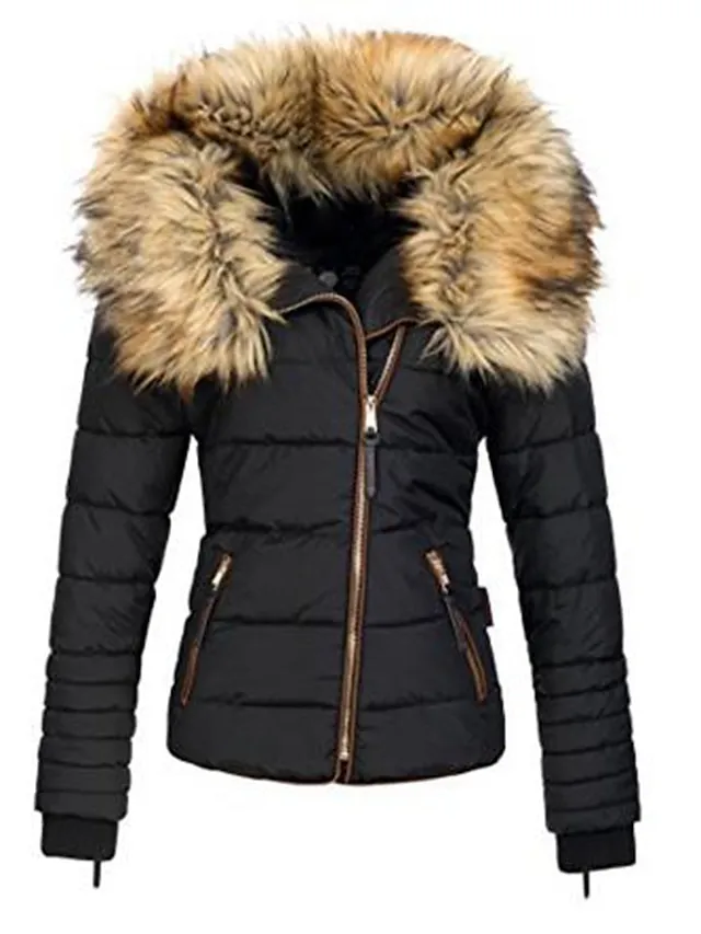Women's Puffer Jacket Casual Daily Zipper Casual Daily Polyester Coat Winter Fall Black Zipper Hoodie Regular Fit S M L XL XXL 3XL