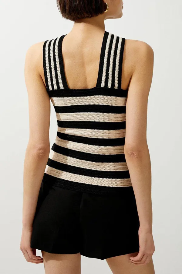 Viscose Blend Crochet Knit Cross Front Top
