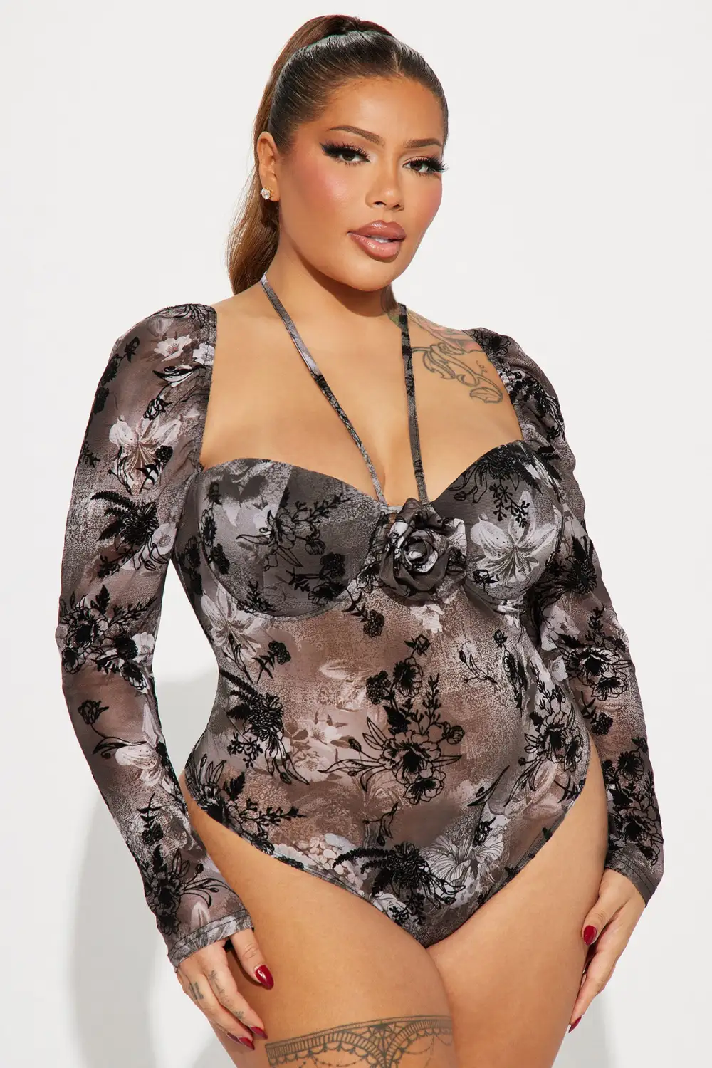 Dead Roses Mesh Bodysuit - Black/combo