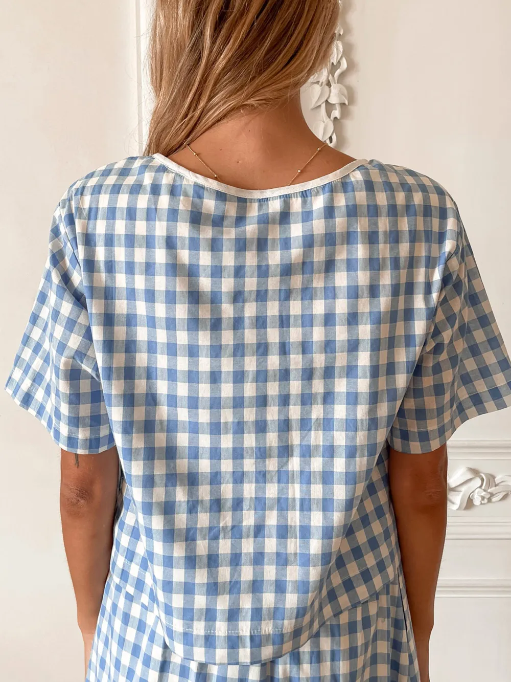 Blue Short Sleeve Plaid Top