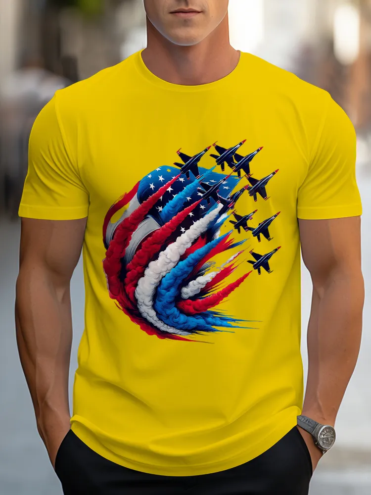 Airplane Smoke-Pulling Performance Print Short Sleeves T-Shirt