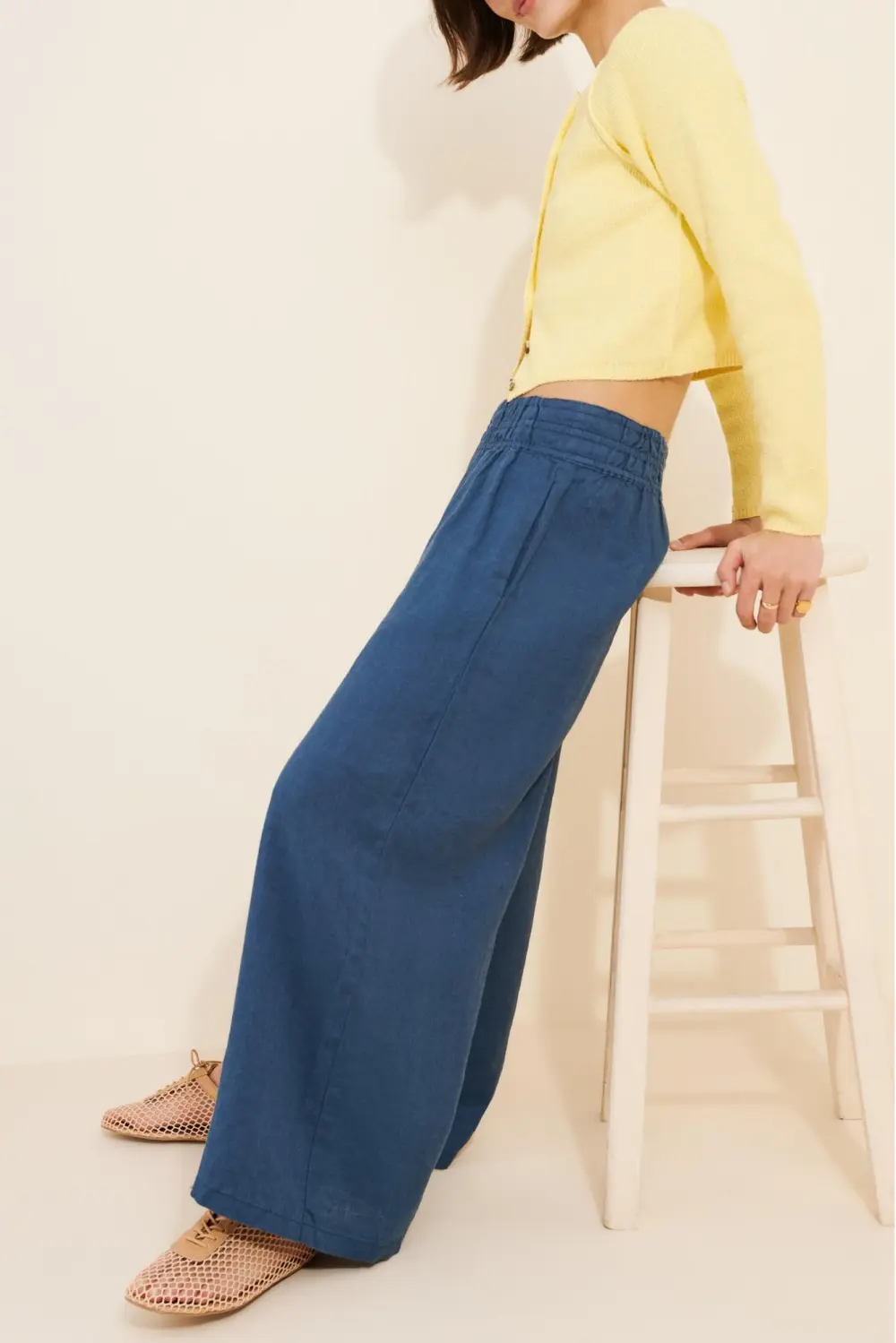 Cotton Linen Wide Leg Pants with Pockets