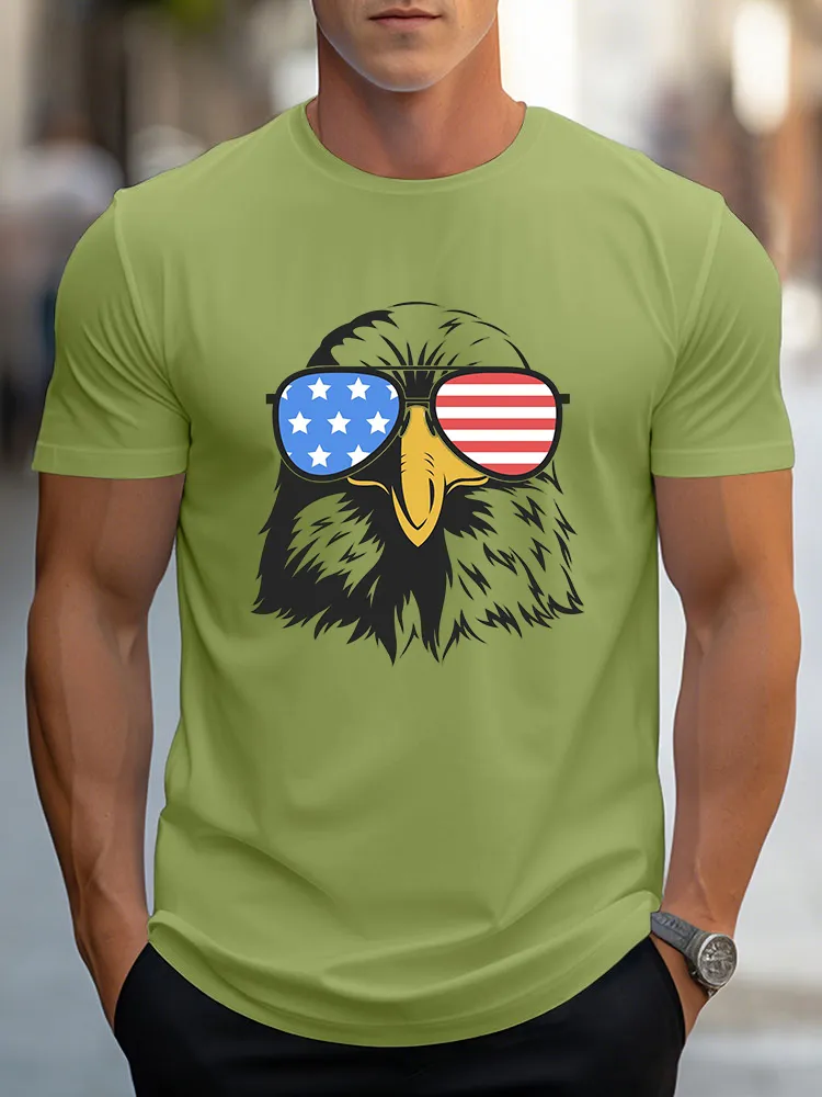 Man'S Star Striped Eagle Patriotic Style T-Shirt Round-Neck Short-Sleeved T-Shirt