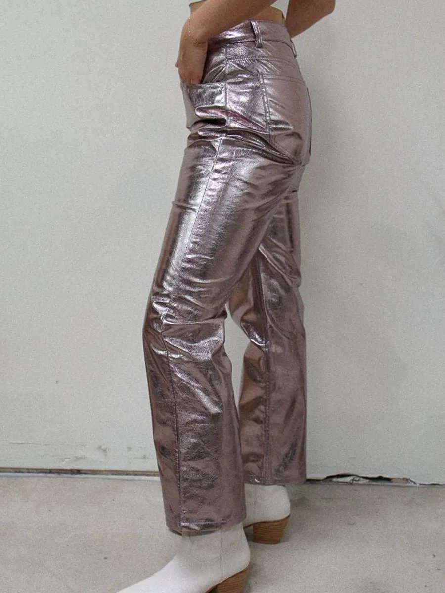 Metallic Low Rise Straight Leg Pants