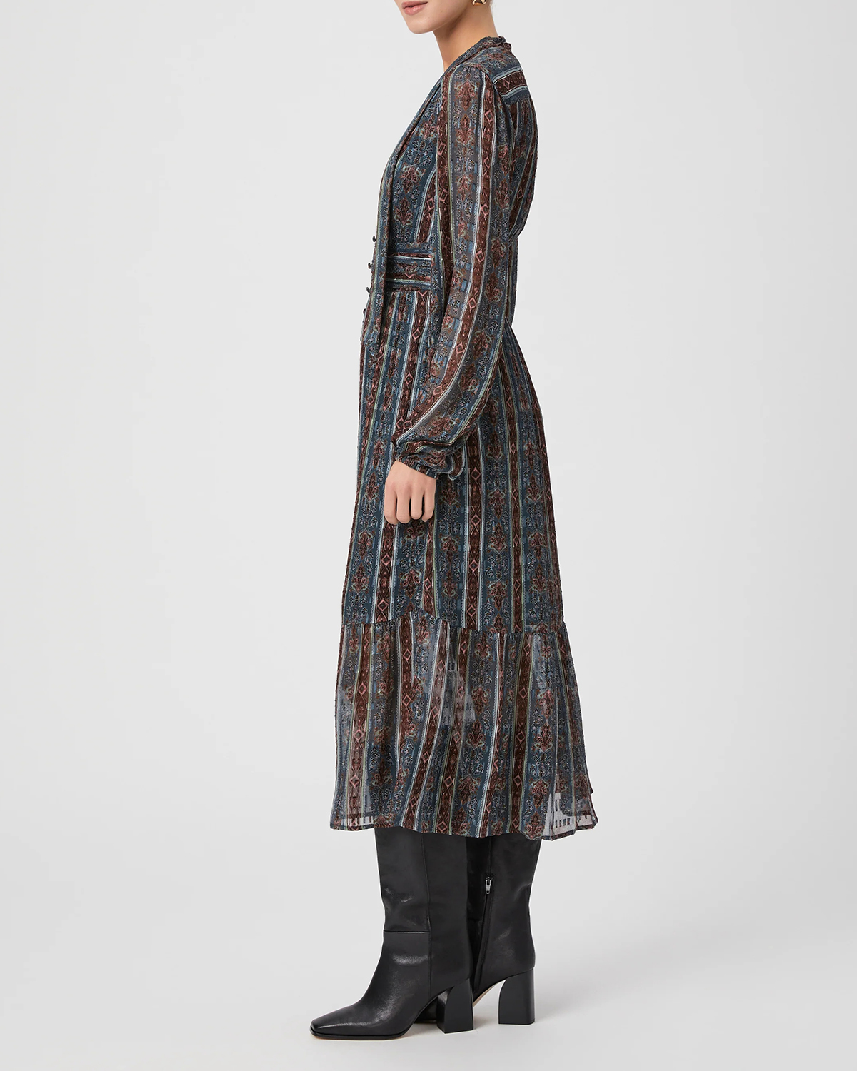 Calico Blue Multi Silk Striped Wrap Midi Dress