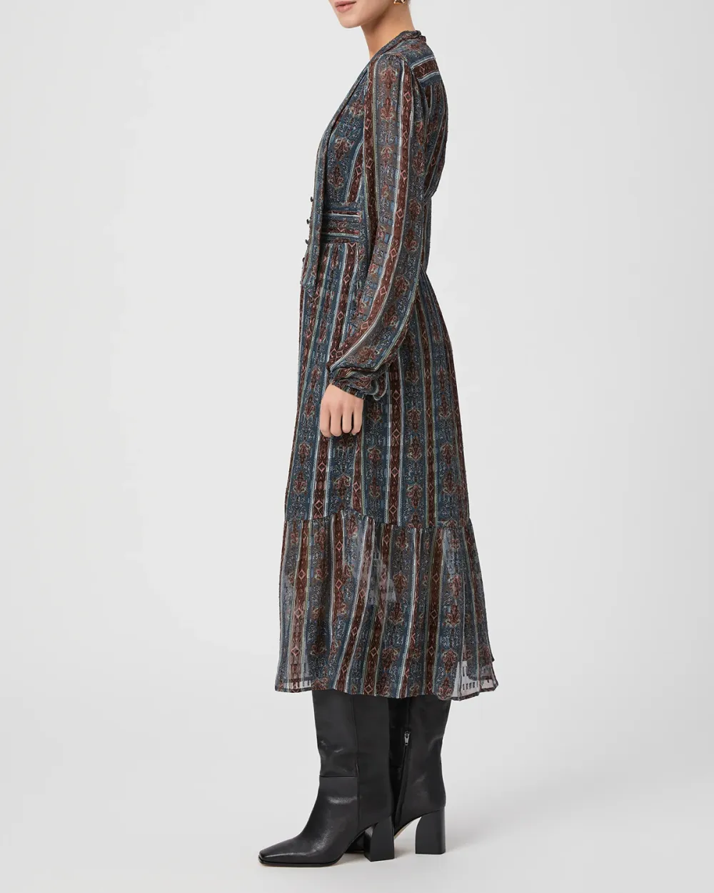 Calico Blue Multi Silk Striped Wrap Midi Dress