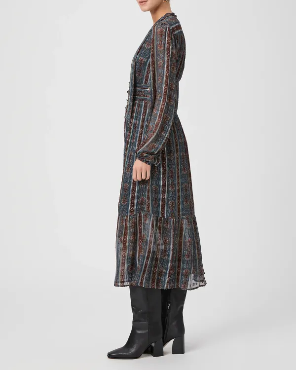 Calico Blue Multi Silk Striped Wrap Midi Dress