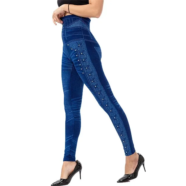 Women's Tights Leggings Jeggings Plain Tummy Control Butt Lift Ankle-Length Casual Weekend Faux Denim Fashion Skinny Black Blue High Waist High Elasticity