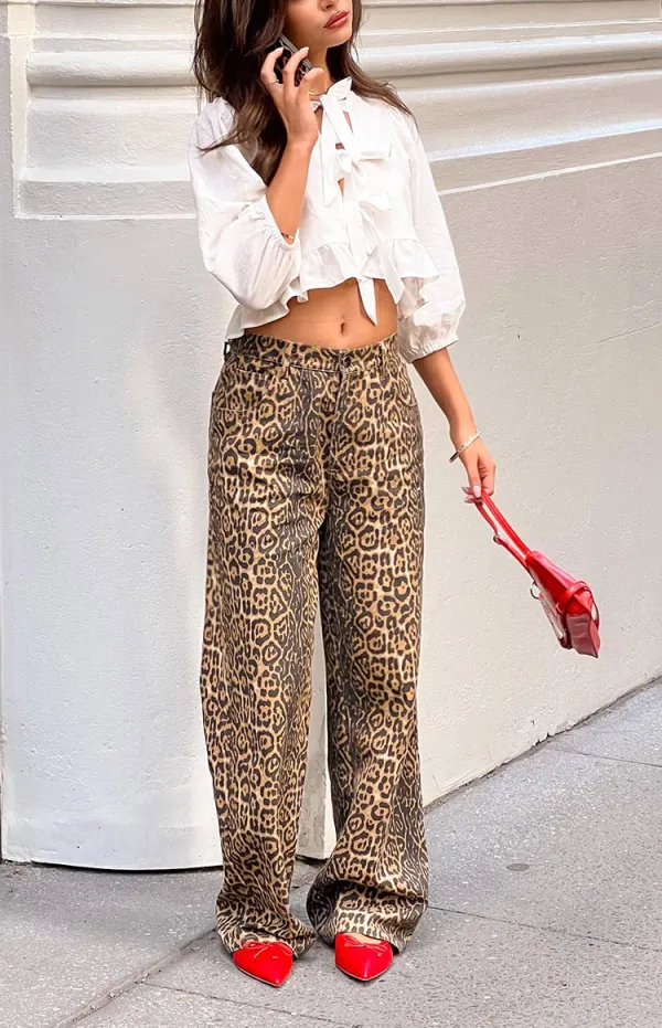 Leopard Print Wide Leg Jeans
