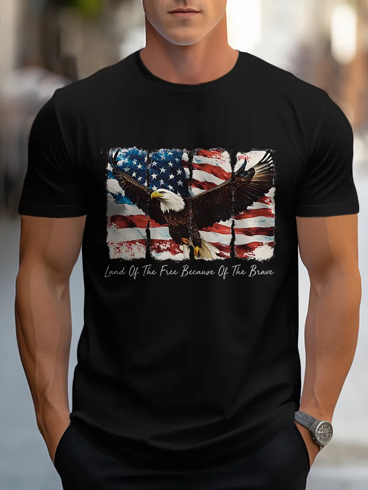 Man'S Land Of The Free Because Of The Brave Round-Neck Short-Sleeved T-Shirt