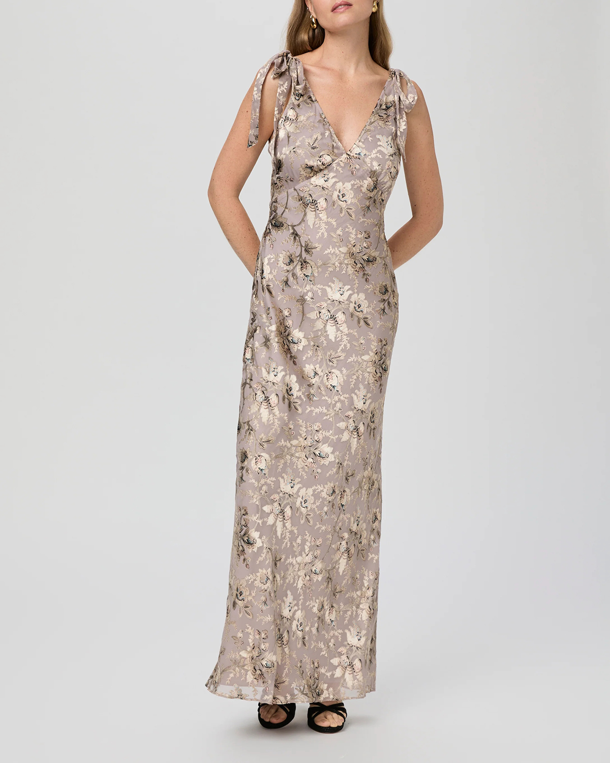Silver Metallic Print Sleeveless Maxi Dress