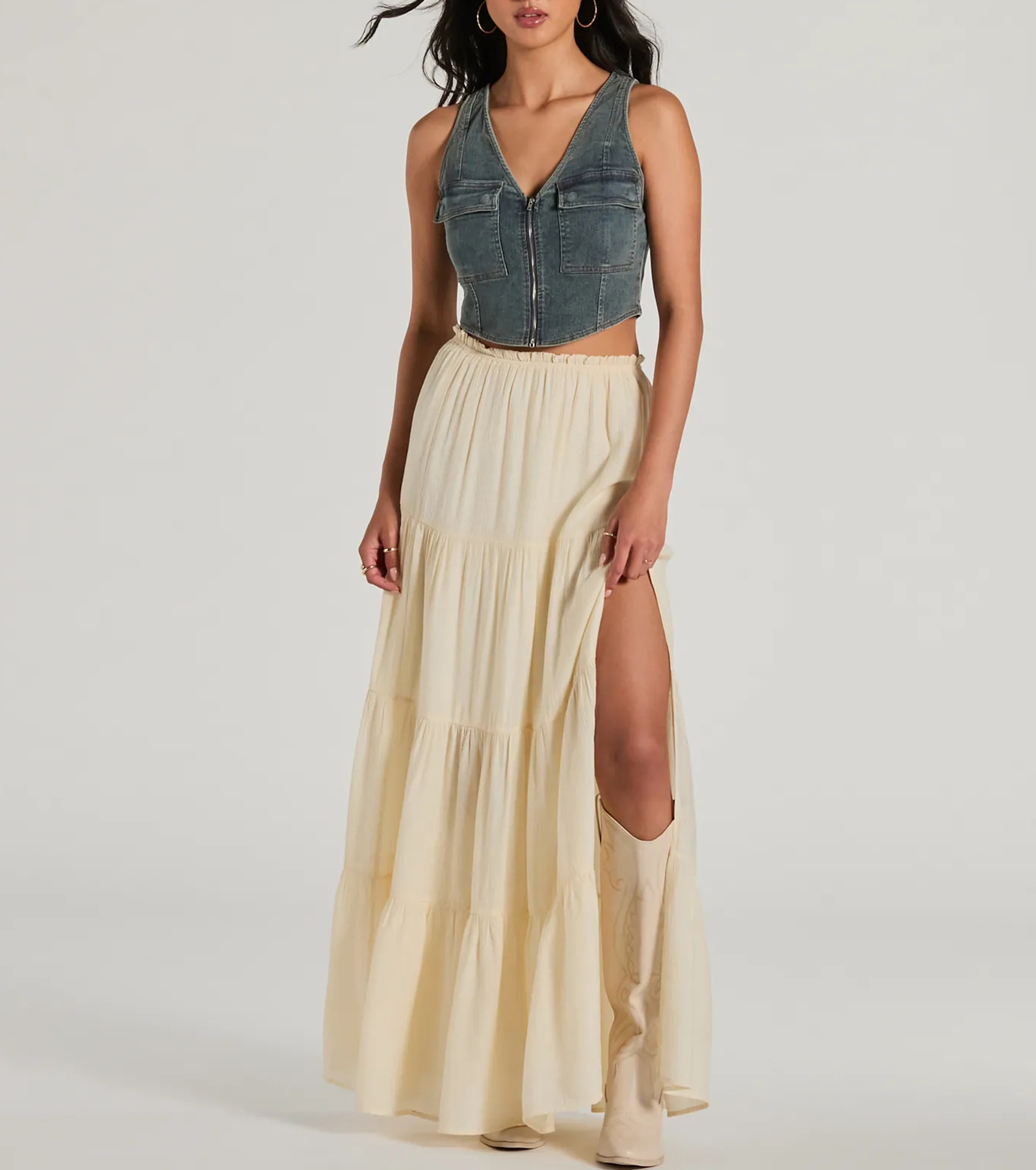 Definite Icon Zip Up Pocket Denim Vest