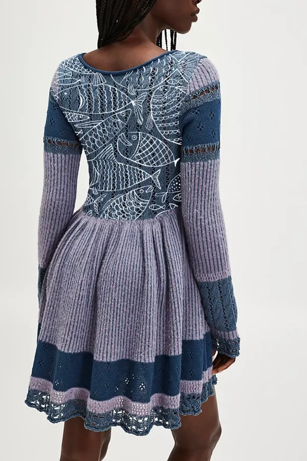 Knit Square Neck Tiered Mini Dress